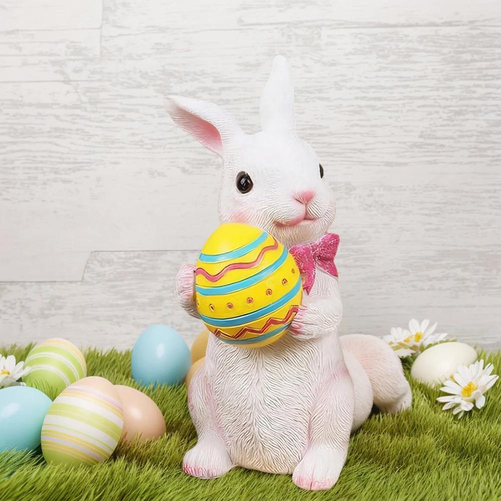 Easter Cartoon Rabbit Decor Resin Cute Bunny Statue Farmhouse Animal Rabbit Craft Gift for Boys Girls