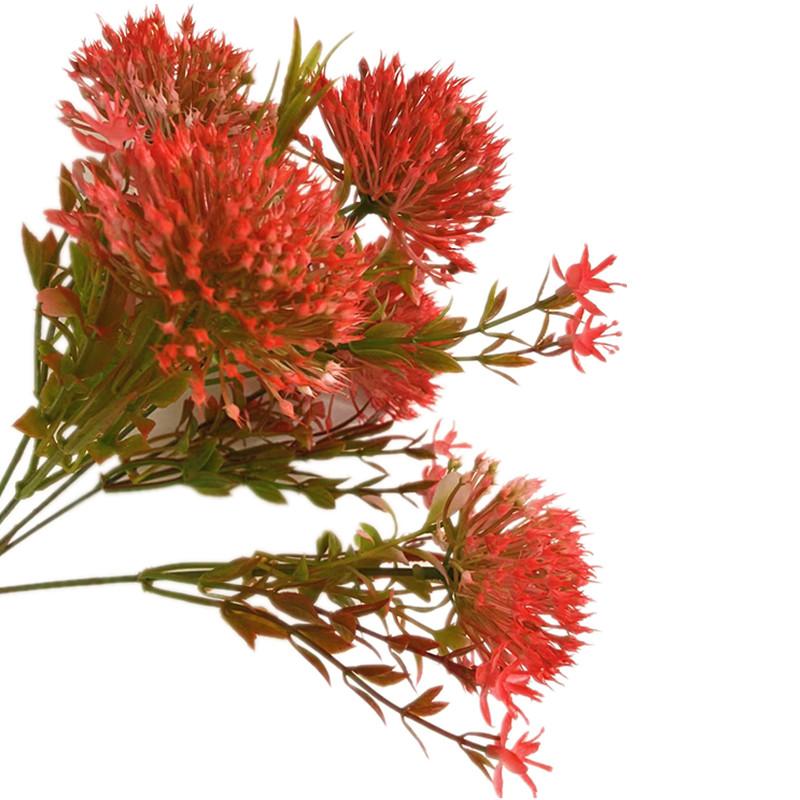One Faux Red Leucospermum Flower Bunch 5 Heads Artificial Dandelion Stem for Wedding Centerpieces Floral Decoration
