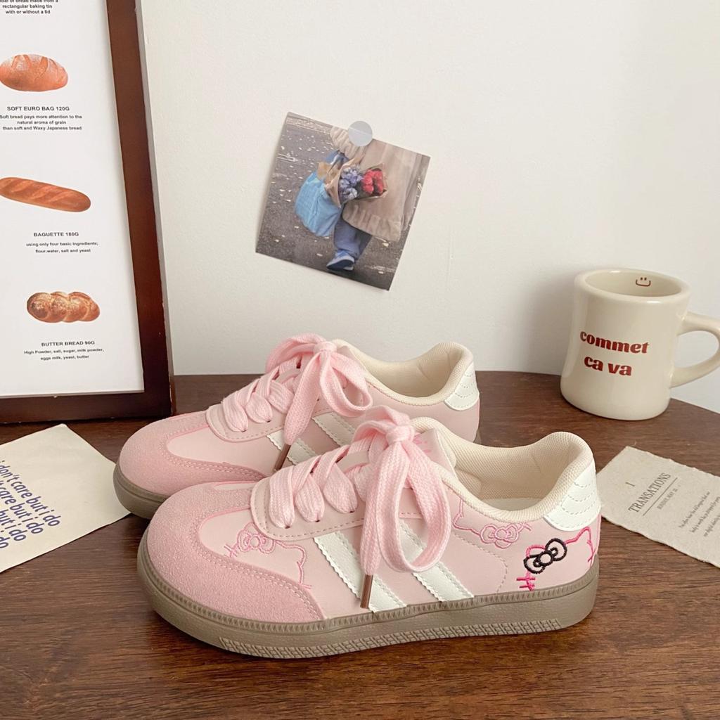Cute cat pink German training shoes women's shoes 2025 spring and autumn new fashion niche original chic casual white shoes