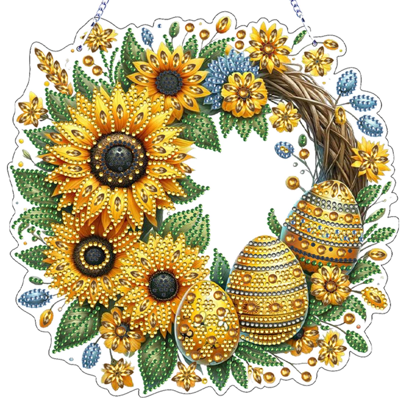 

Easter Flower 2D Flat DIY Diamond Art Pendant Acrylic Round Drill Diamond Pendants for Living Room Home Office Decoration