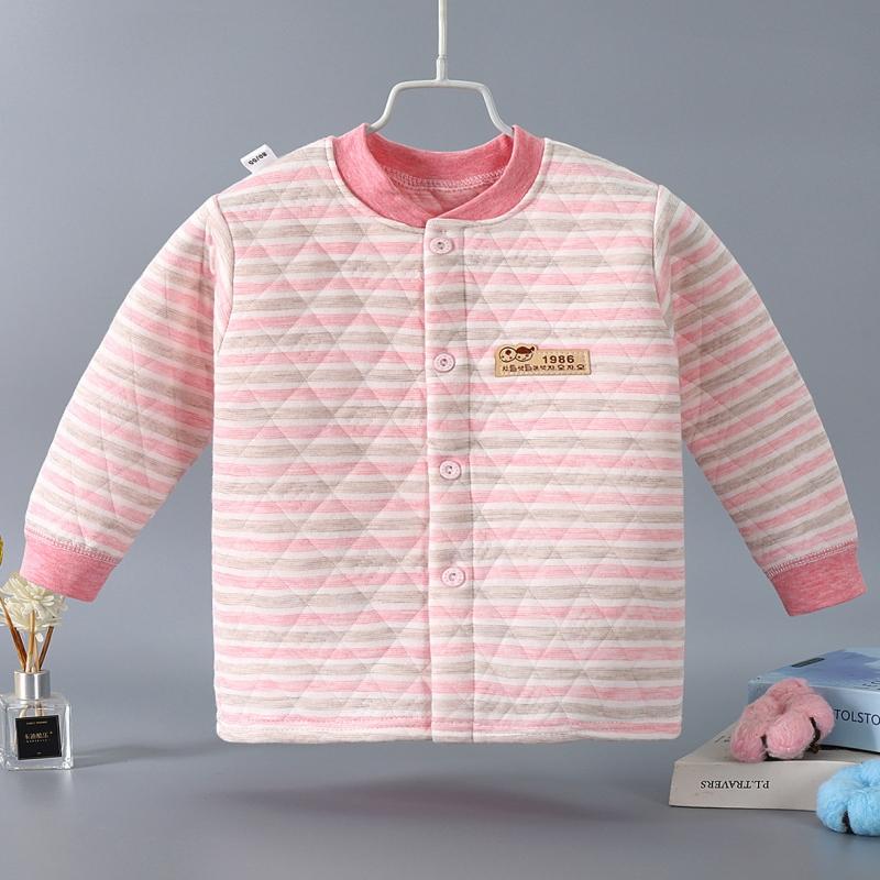 

Boys Girls Winter Striped Base Tops Clothes Long Johns Warmth Thicken Pajamas Fashion Homewear Simple Children Clothing 80 розовый