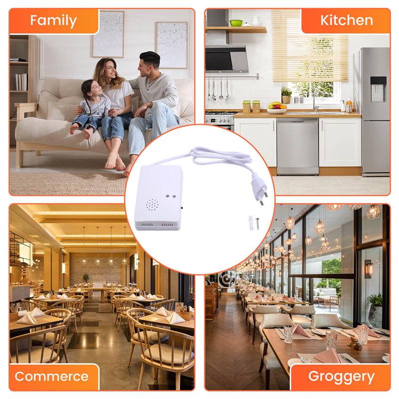 ABKN-Gas Leak Detector Combustible Propane Butane Methane Leak Warning Combustible Gas Alarm Sensor For Home Security EU Plug