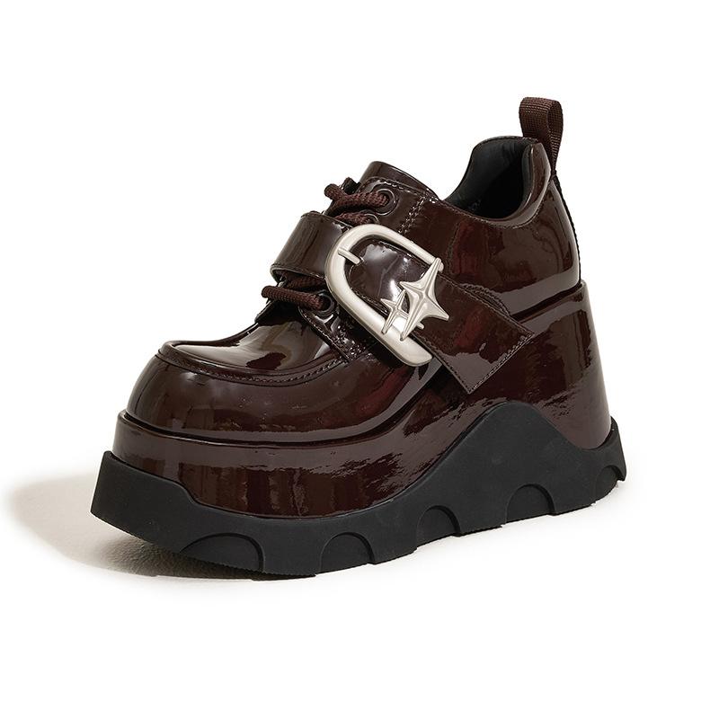 

Женские лоферы на платформе 2025 весна новинка на липучке с внутренней танкеткой женская обувь британский стиль круглый носок универсальные маленькие кожаные туфли 39 бордовый