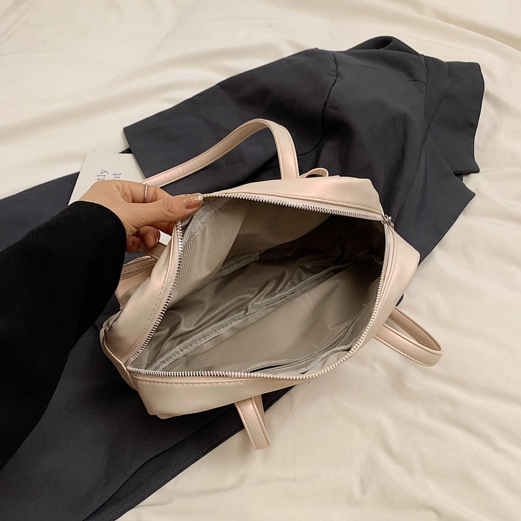 Shoulder Bag for Women Lightweight PU Handbag with Cloud Charm & Bow Front Pocket Large Capacity Zipper for Daily Commute