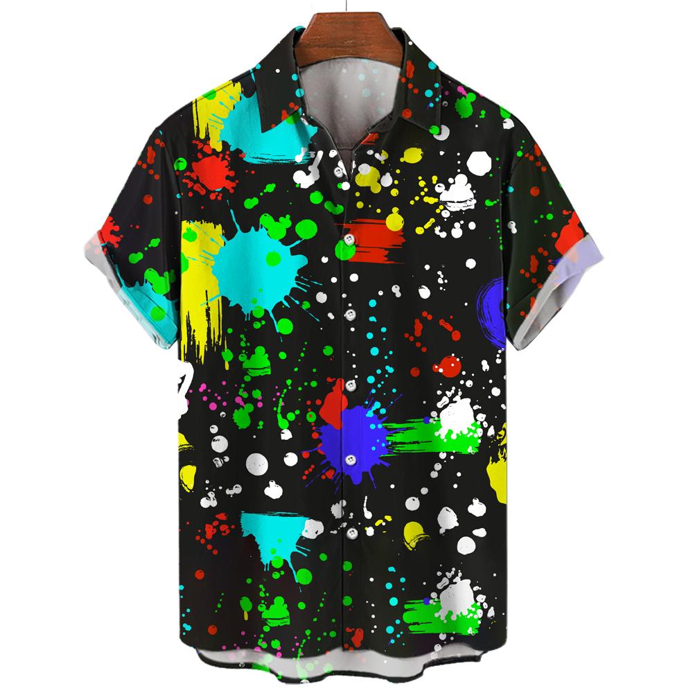 Summer unisex digital printing mixed color oversized shirt for men's fashion splash artist short sleeved lapel men's shirt