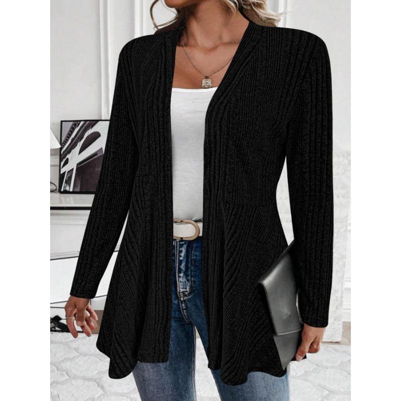 Plus Size Long Sleeve Solid Color Mid Length Casual Knit Cardigan Coat
