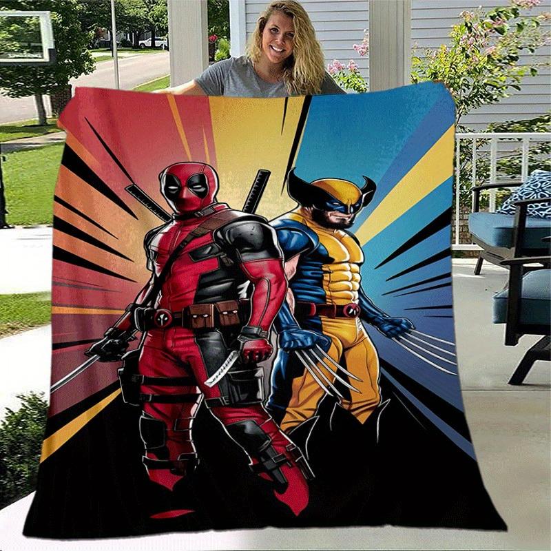 1 vnt. Deadpool ir Wolverine spausdinimo pledas - Minkštas, visų sezonų užtiesalas svetainei, miegamajam, personalizuota dovana su žavingu animacinių filmukų dizainu