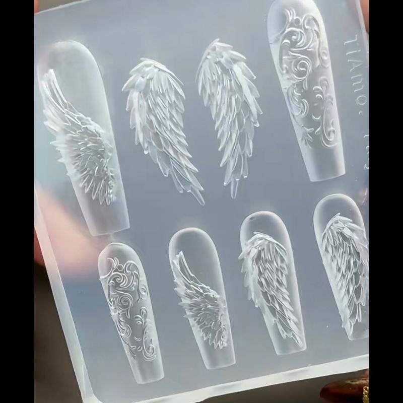 3D silikonová forma na nehty Křídla Pírka Motýlí Šablony na nehty Pro ženy DIY Dekorace nehtového umění Stampingové desky Manikúrní nástroje
