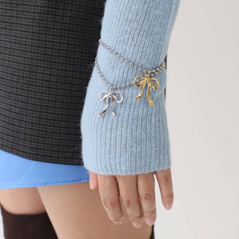 

August Harmony Bow Ball Chain Bracelet / 2color Silver