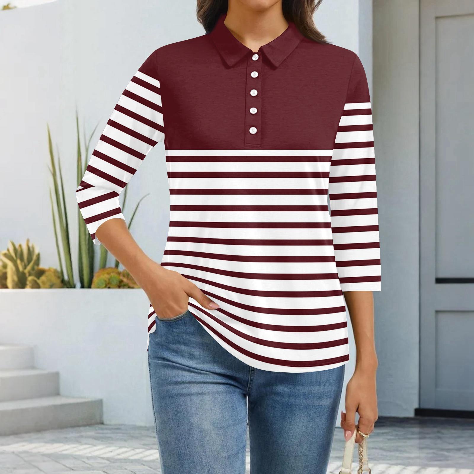 

Женская модная повседневная рубашка с лацканами и рукавом 3/4 с принтом, женские топы на пуговицах XL винный