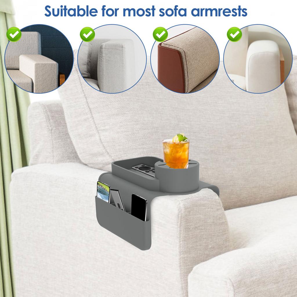 Silicone Sofa Couch Cup Holder Versatile Sturdy Sofa Armrest Tray with Side Pocket Easy to Install Silicone Armchair Cup Holder