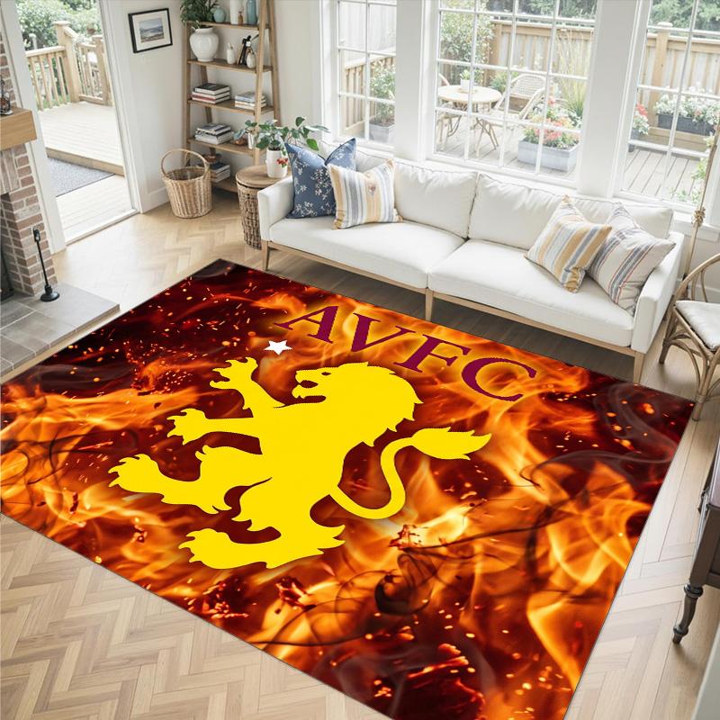 Aston Villa Football Design Crystal Velvet Carpet Cozy Non?Slip Printed Rug For Bedroom Living Room Entrance