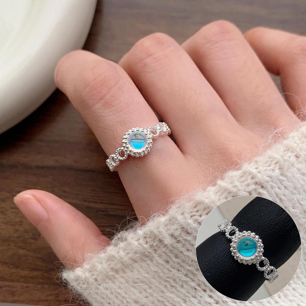 Elegant S925 Silver-Plated Light Blue Open Ring for Women - Versatile, Fashionable, and Luxurious Index Finger Design.