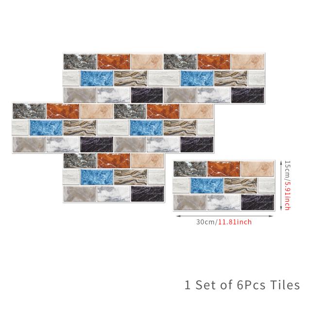 6Pcs 15X30cm DIY 3D Marble Mosaic Wall Stickers Imitation Brick Bedroom Decoration Waterproof Self Adhesive Tile Wallpaper Kitchen Cupboard Decor