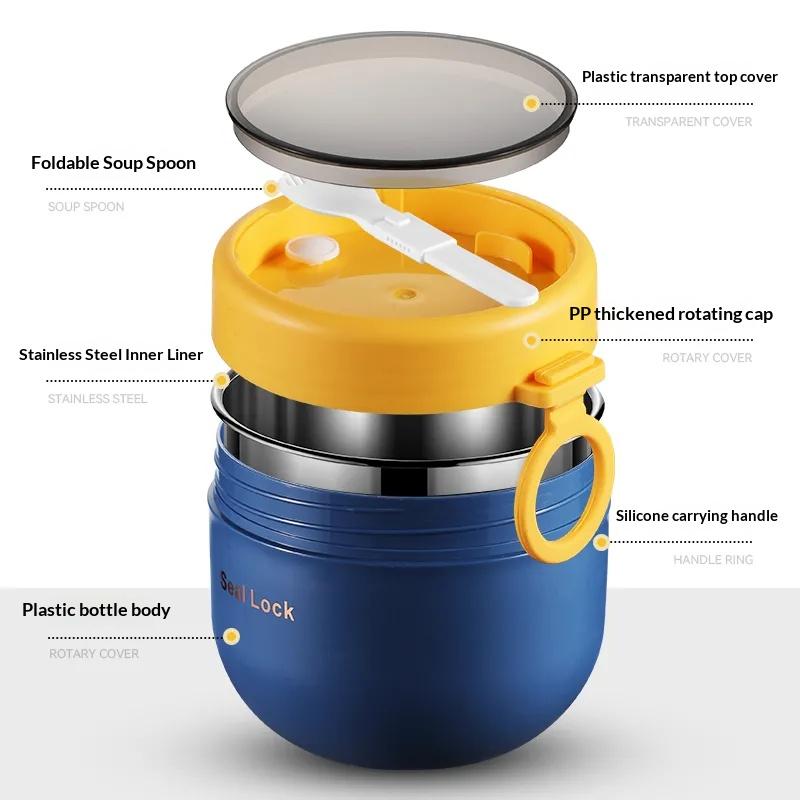 Children's portable milk cup with lid spoon insulated soup cup take-out breakfast bowl oatmeal cup office worker porridge cup small lunch box