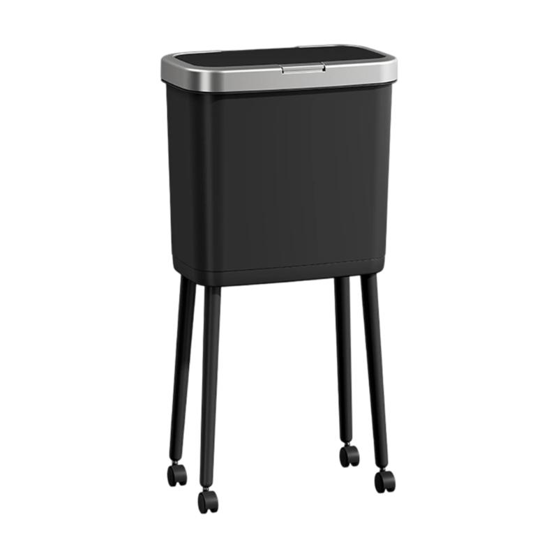 

Mini Wheeled Office Trash Can Sensitive Press Lid Modern Long Leg Design Fit Any Decoration Style чёрный