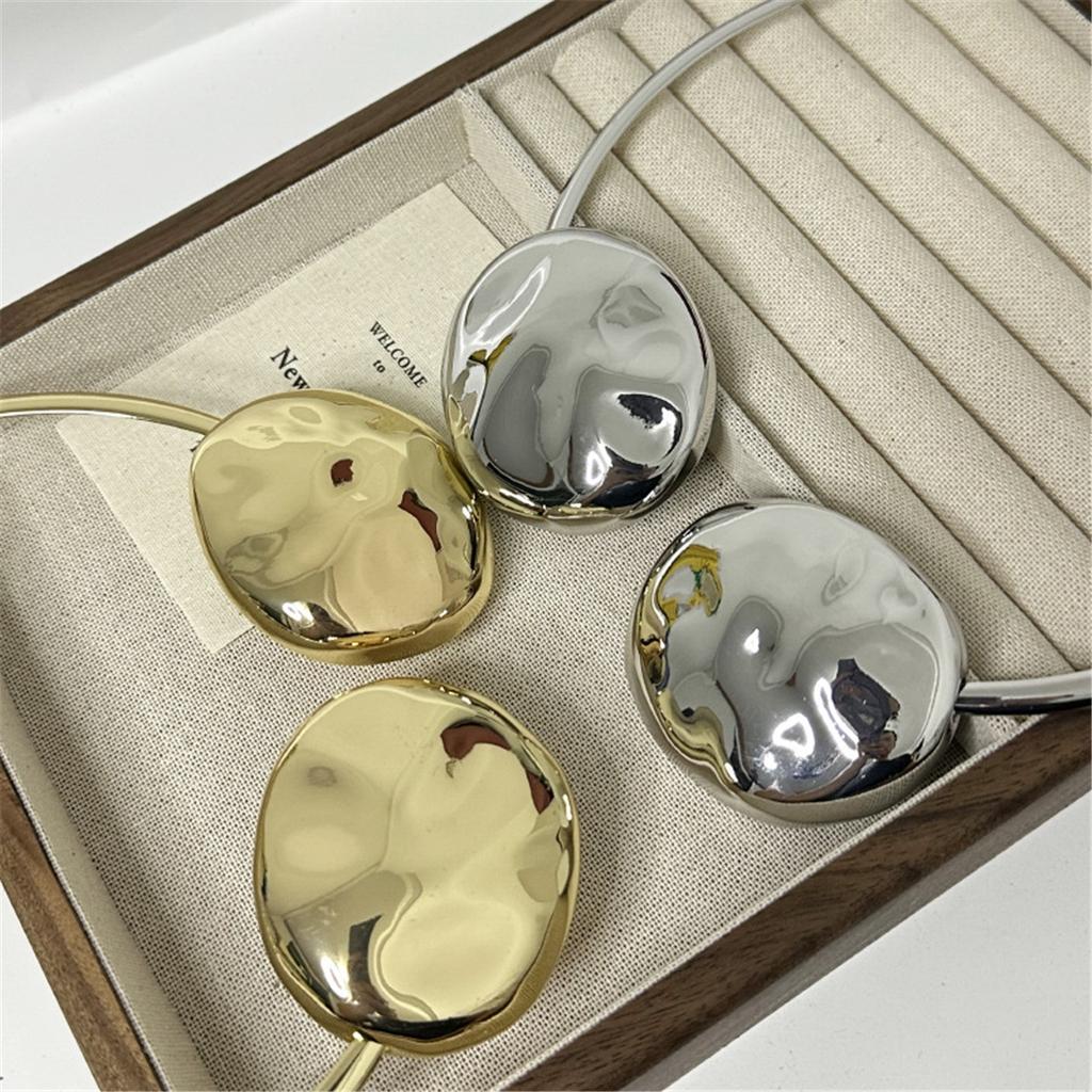 Exaggerated Personality Metal Glossy Pleated Discus Shaped Double Head Collar Chic Cool Style Necklace For Women