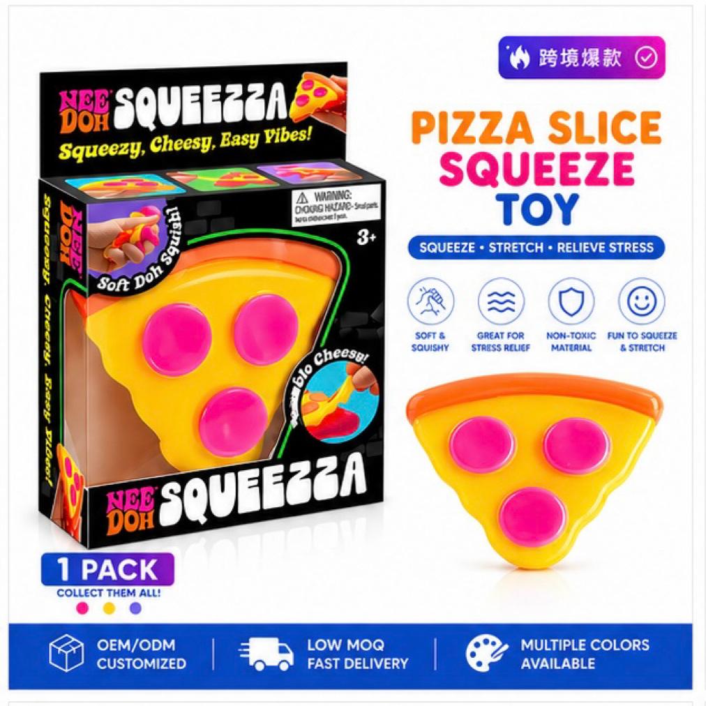 Needoh Squeezing And Decompression Pizza Squeezing Maltose Material Pinching Happy Pizza With Box Slow Rebound Decompression Toy