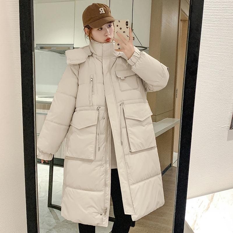 Winter new down cotton-padded clothes women's medium and long over-the-knee hooded college style bread clothes jacket thick