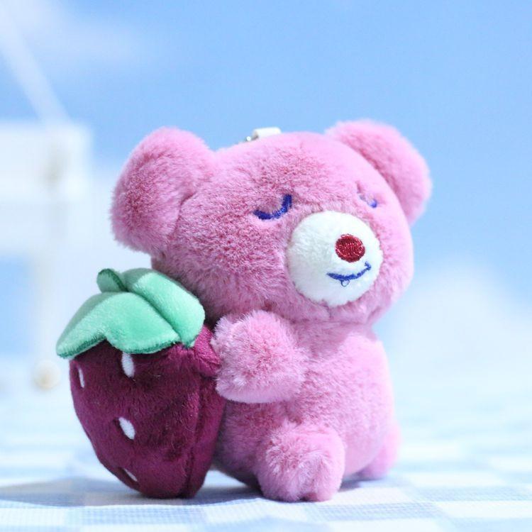

Strawberry Sweet Bear Plush Toy Keychain Cute Cartoon Animal Doll Ideal For Bag Charm розовый