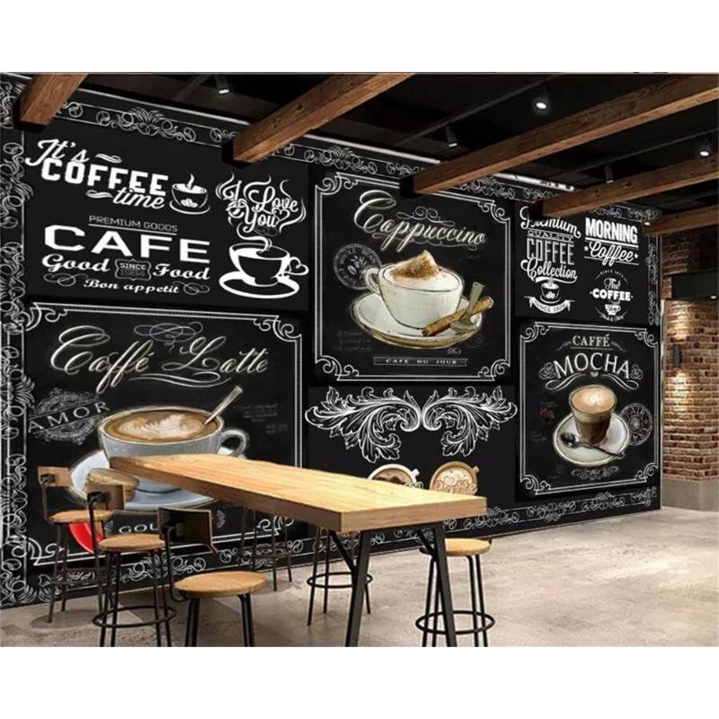 Wallpaper 3d Photo Mural European And American Style Retro Hand-Painted Blackboard Coffee Catering 3d Wallpaper