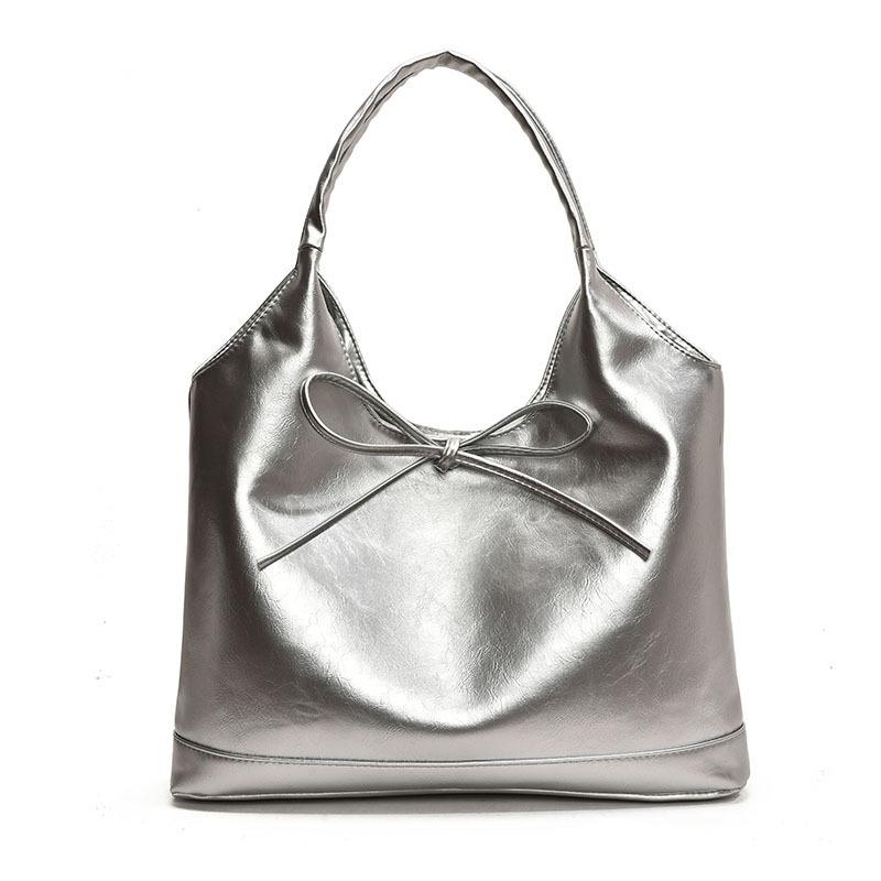 New Bow Niche Pu Women's Bag Simple Commuter Literary Shoulder Bag Large Capacity Underarm Tote Bag Women