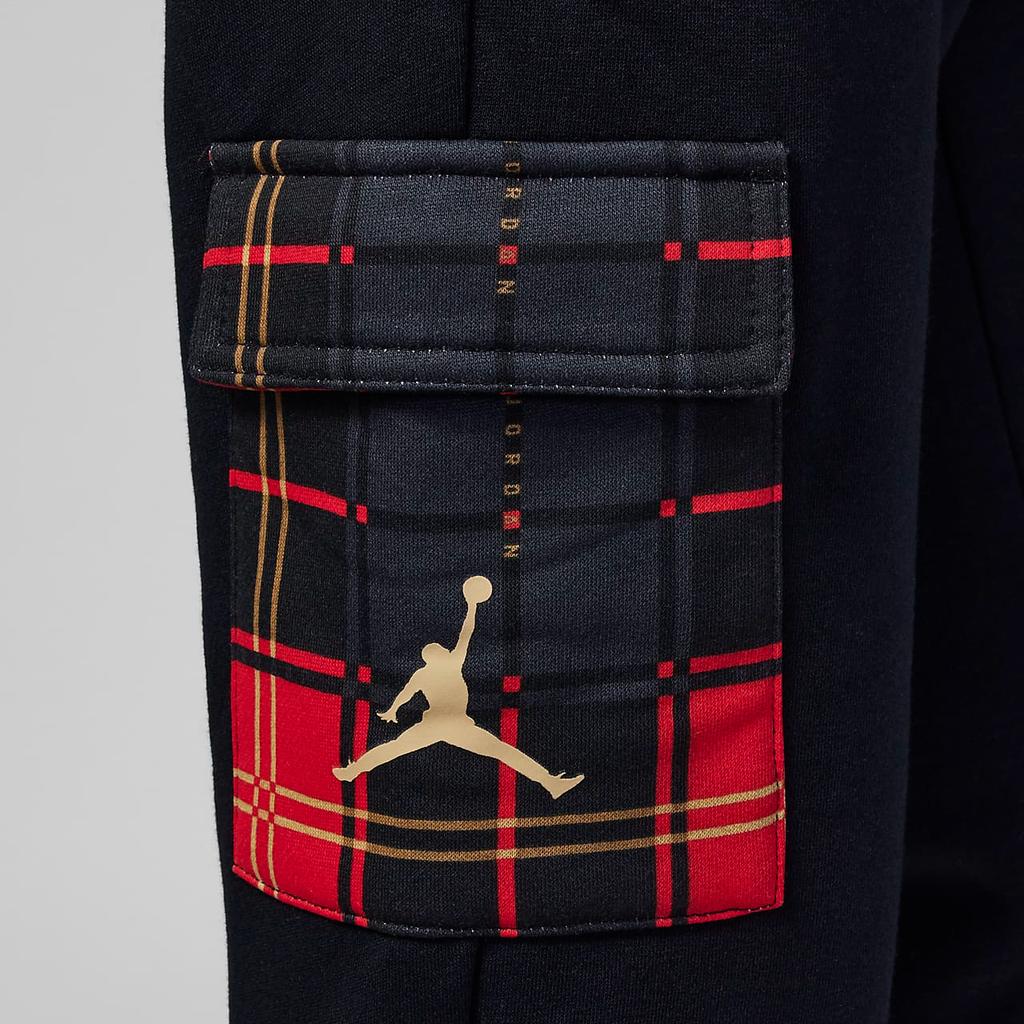 Jordan Plaid Logo Print Cuffed Casual Knit Sports Pants Kids bottoms Black FD9361-010
