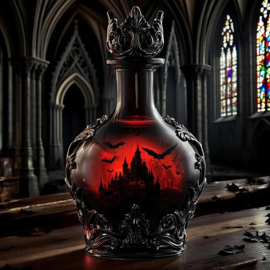 Halloween Whiskeyflasche Gotischer Magischer Trank Stil Glas Whiskey Dekantierflasche für Sammler Papa Ehemann Geschenke Feiertags Bar Dekor