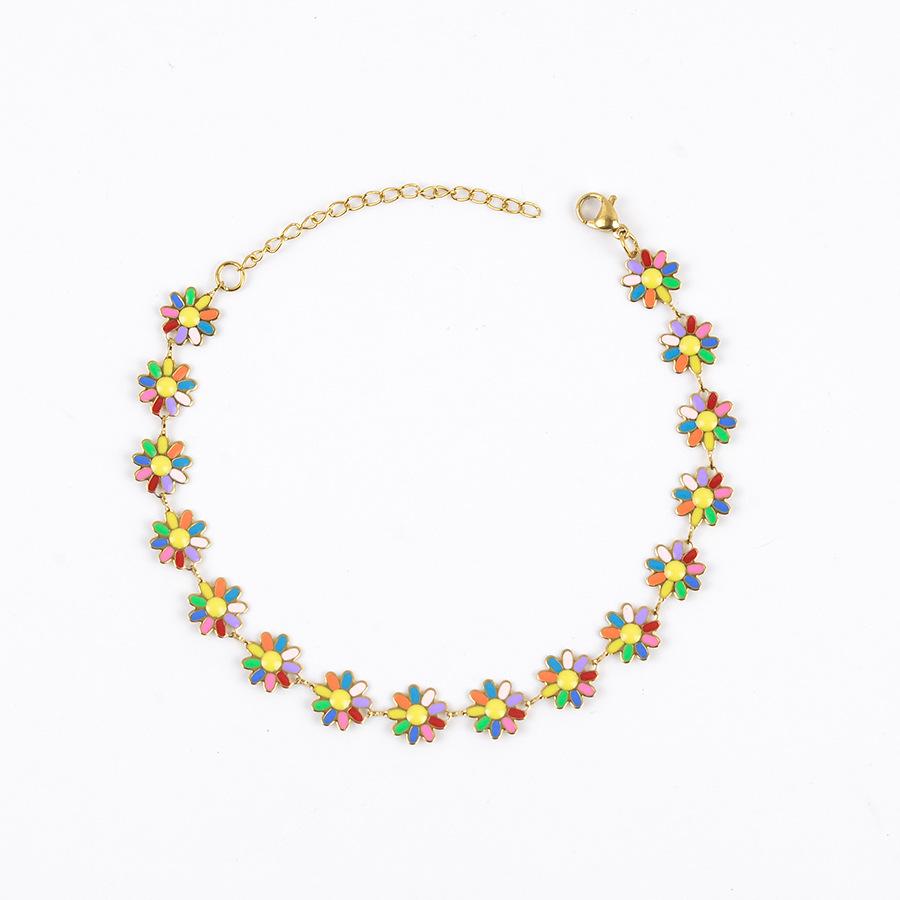 

JMXD Свежий комплект украшений цвета конфет «Маргаритка», Ожерелье Браслет Браслет на ногу, Эмаль овальной формы, из нержавеющей стали, для повседневной носки