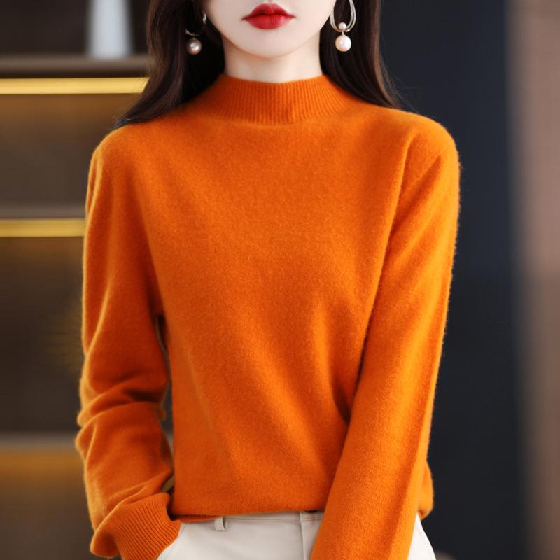 Autumn Winter 100% Wool High-Collar Long Sleeve Loose Knit Sweater Dress