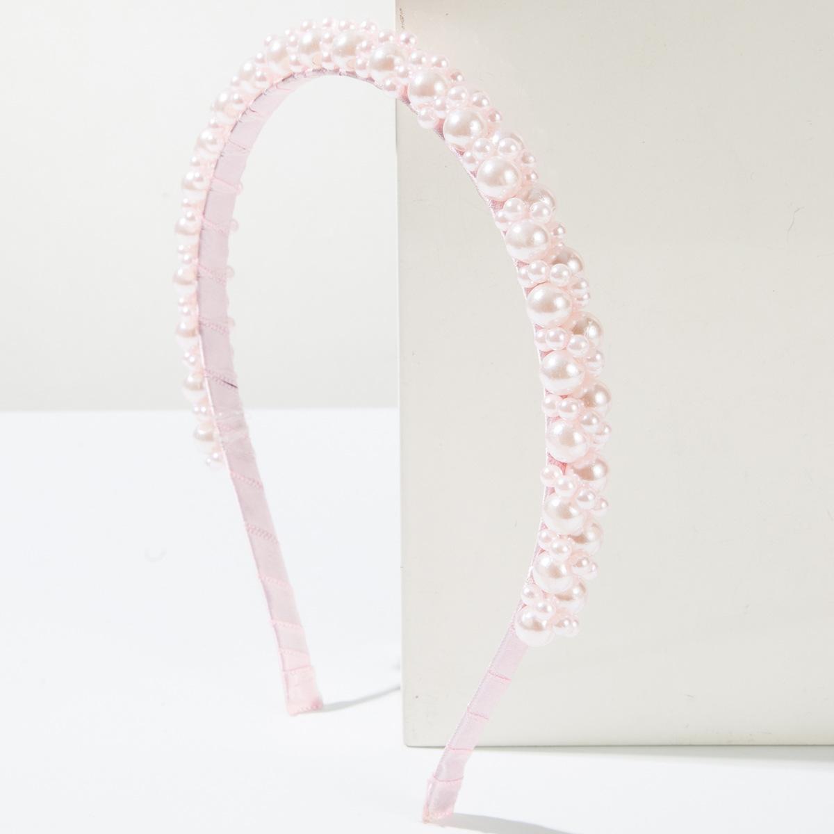 

Hand Wrapped Pearl Headband Versatile Outer Headband Pressed Hair Face Wash Hair Accessory One Size рожевий