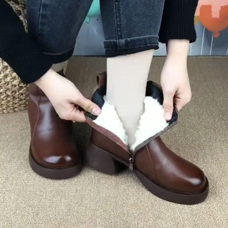 Leather Boots, Thick-heeled Waterproof Cotton Shoes, Women's Shoes