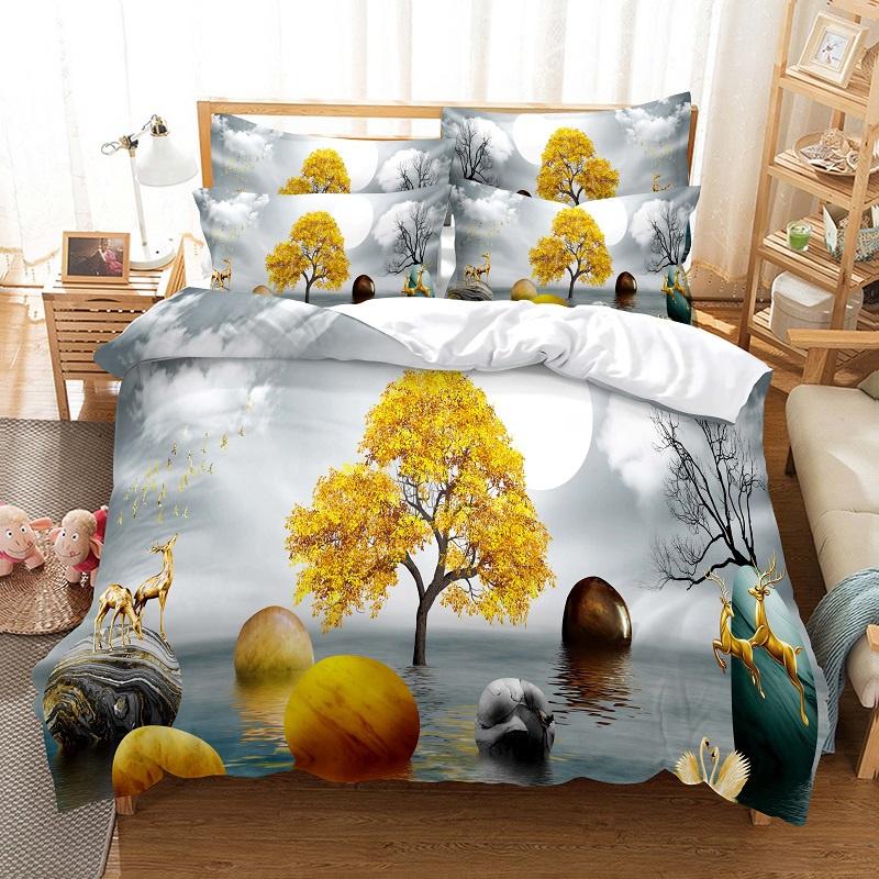 Romantisches Weißer Baum Bettbezug Set Mode Jugend Bettwäsche Set Leinen Queen Size Bett Bettdeckenbezug Set Jungen Mädchen Bettwäsche Set