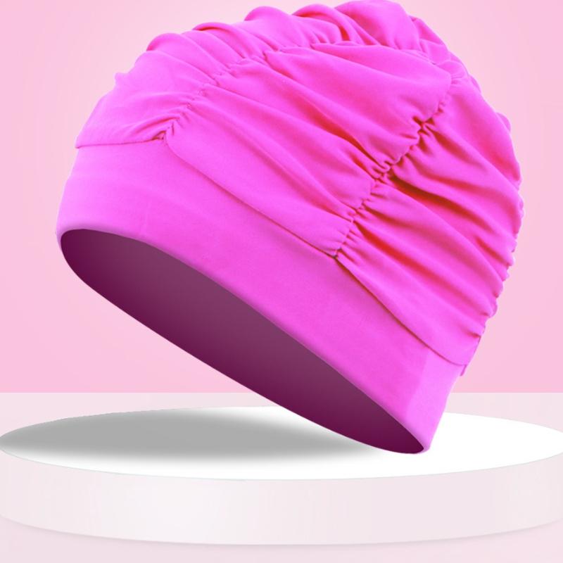 Womens Swim Cap for Long Hair Cute Korean Style Colorful Fabric Design Elegant Beach Photography Hot Spring Swimming Cap