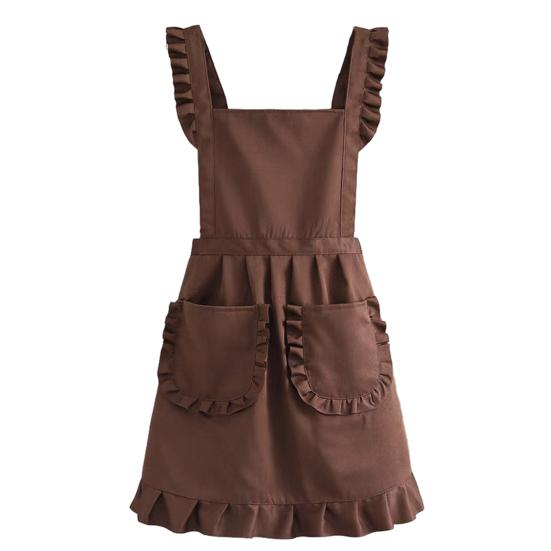 Cute Apron for Women Ruffled Edge Apron with Pockets Sleeveless Cooking Kitchen Maid Costume Halloween Cosplay Gifts