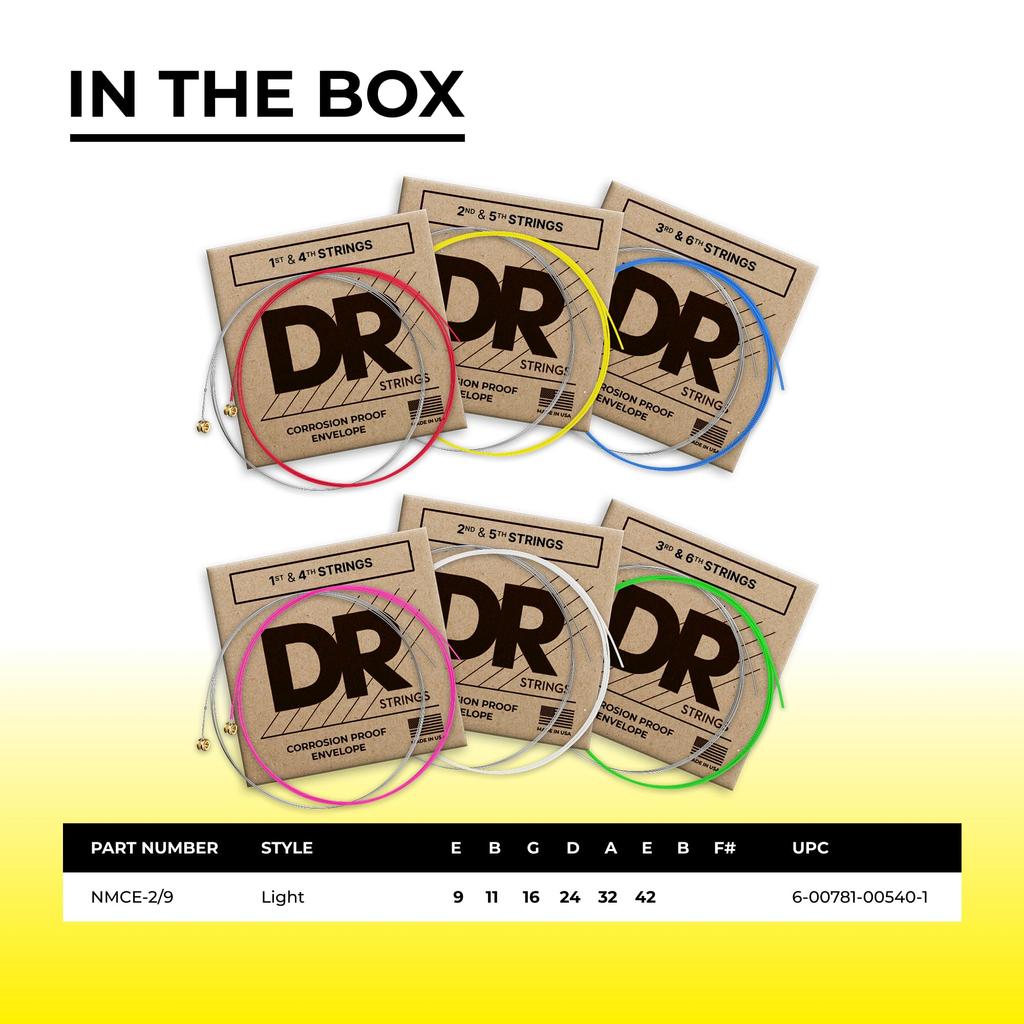 DR Strings NEON Multicolor Coated Electric Guitar Strings, .009-.042, NMCE-2/9