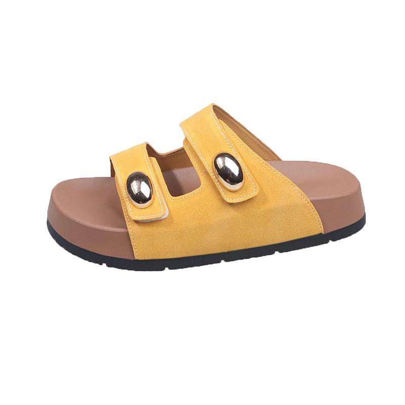 

Thick-bottomed Birkenstock cool slippers women wear half-mop in summer 2025 new fashion seaside vacation beach one-word mop 35 жёлтый