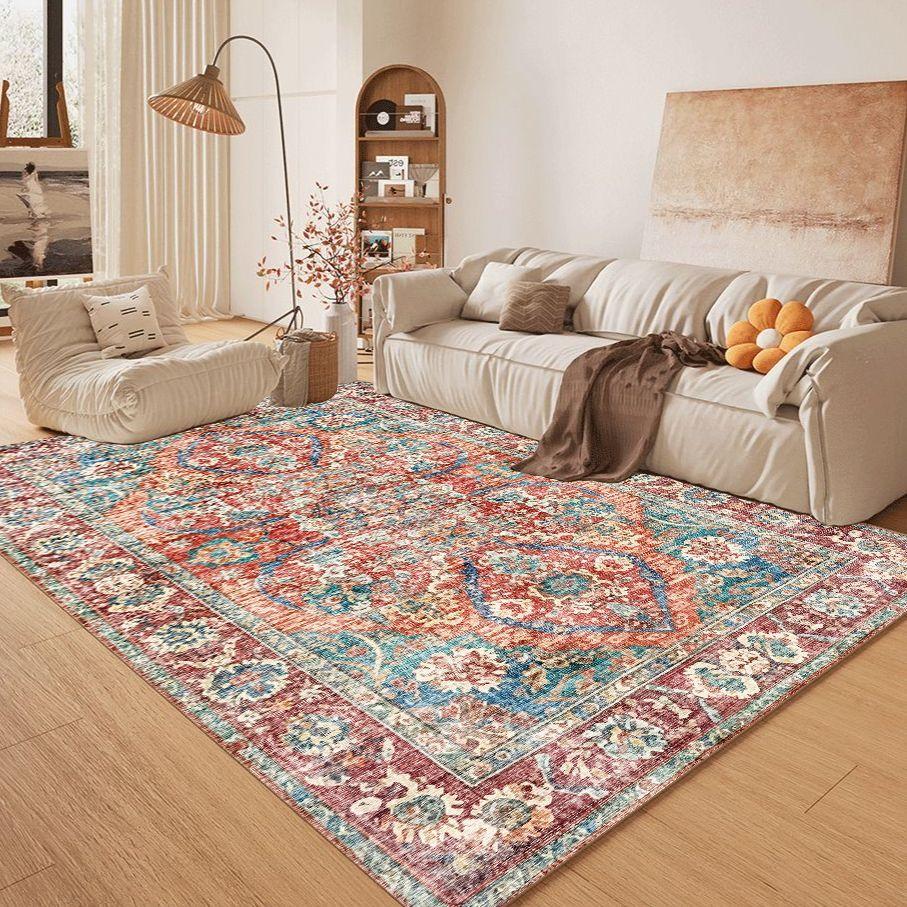 Vintage Floral Area Mat - Non-Slip Backing, Machine Washable Mat - Lightweight Thin Profile for Living Room, Bathroom, Kitchen Easy To Clean Decor Mat