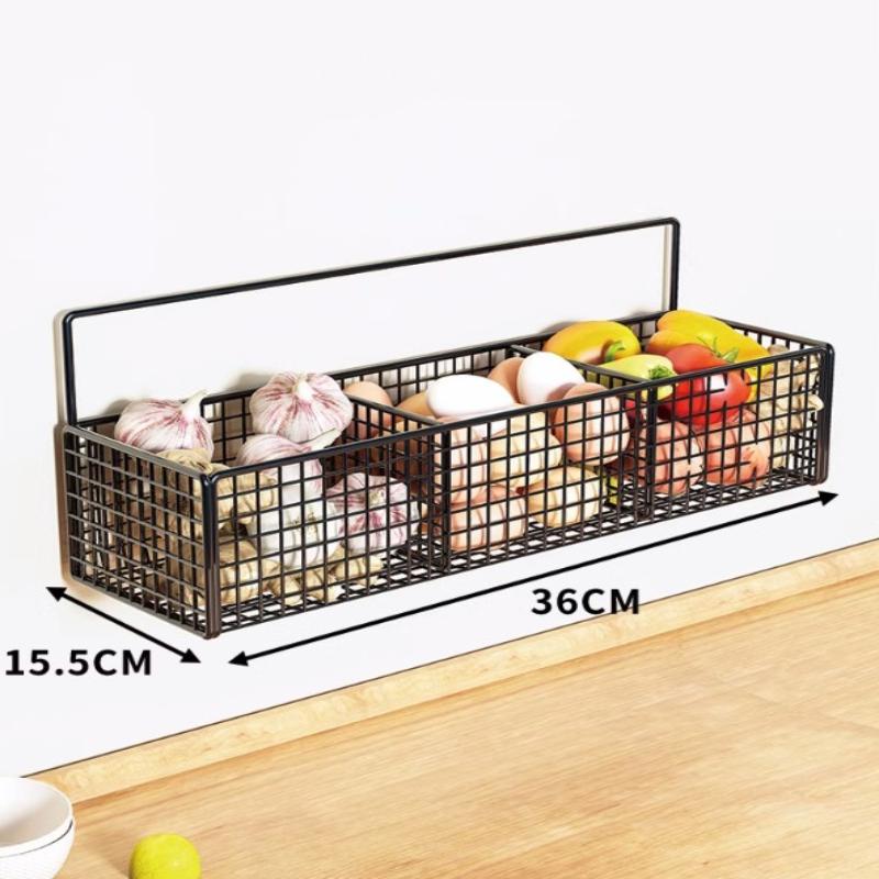 1/2/3 Grid Onion Ginger Garlic Kitchen Shelf Wall Hanging Condiments Spice Vegetable Fruit Storage Rack Drain Basket Punch-Free