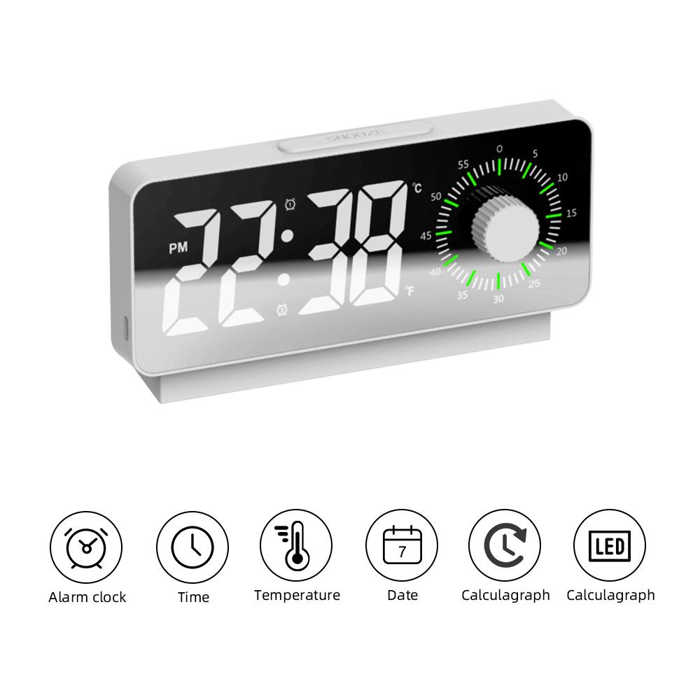 

Новый светодиодный цифровой будильник с функцией таймера, электрические будильники с функцией температуры, USB перезаряжаемые настольные зеркальные часы для спальни white green