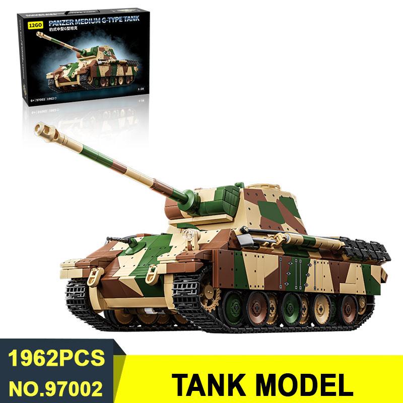 12GO 97002 WWII German Panther Type G Tank Model 1962pcs Building Block set Military Model DIY Toys for Christmas Gifts