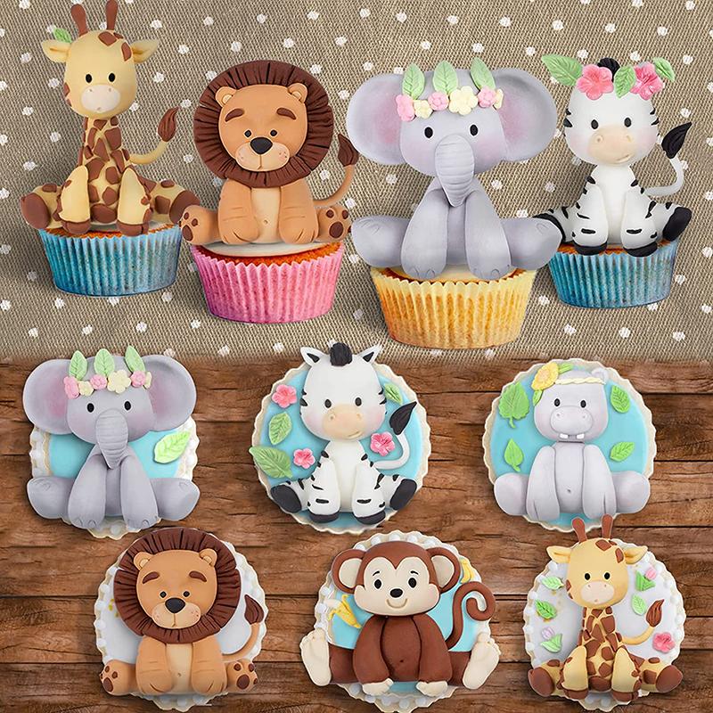 Jungle Theme Animal Fondant Silicone Mold Elephant Sugarcraft Birthday Cake Decoration Tools Giraffe Monkey Zebra Cupcake Topper