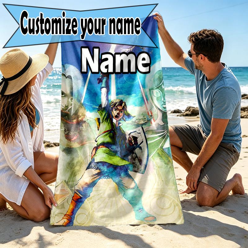 Custom Name Personalized Video games Print Beach Towel, for Trip Camping Beach Party Home Decor, Birthday Gift for Family & Friends
