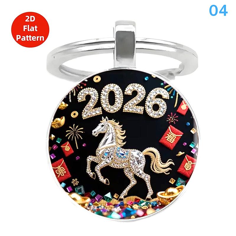Vintage 2026 Year Of The Horse Design Dome Glass Alloy Pendant Keychain Backpack Hangings Decoration Gifts New Year