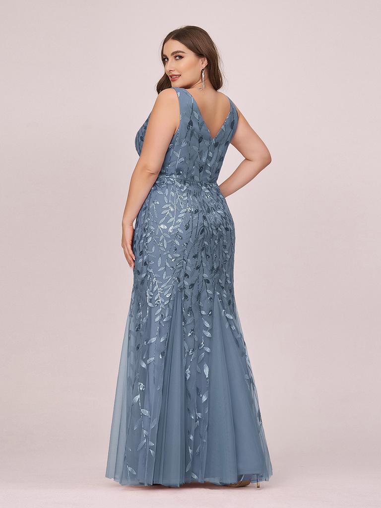 Klasyczne suknie wieczorowe typu fishtail Ever-Pretty Plus Size z dekoltem w szpic i cekinami dla kobiet