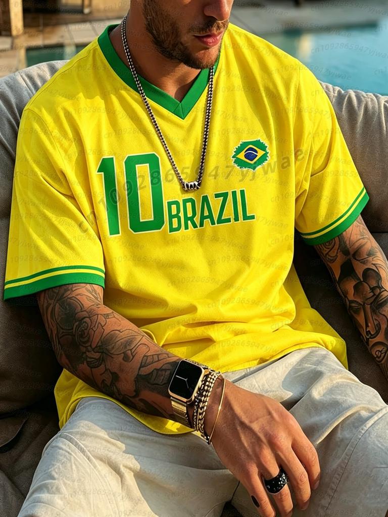 2026 hommes femmes  Drapeau Brésil Maillots de Football Pour Hommes Classique T-shirts Manches Courtes Brésil Décontracté Col Rond T-shirts de Sport Homme t-shirt