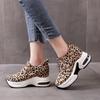 Women's Sneakers Inner Height-enhancing Women's Shoes Air Cushion Leopard Pattern Dark Velvet Front Zipper Casual Shoes