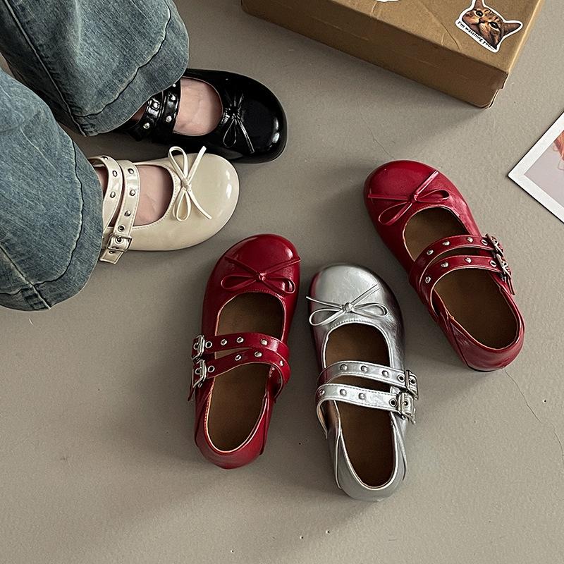 Ballet style bow Mary Jane women's shoes girls small leather shoes summer fashion retro casual flat shoes soft single shoes