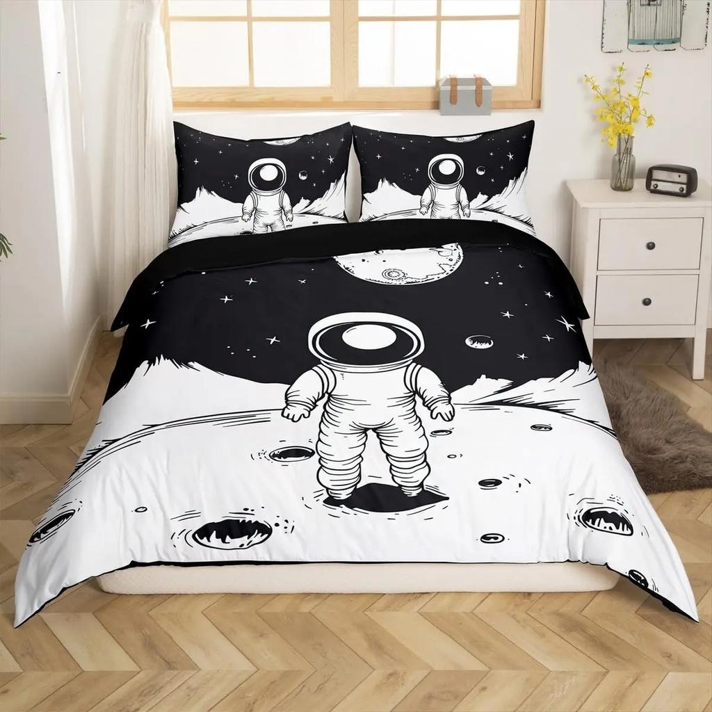 Astronaut Comforter Cover Universe Galaxy Bedding Set Outer Spaces Theme Duvet Cover Boys Kids Starry Sky RCover