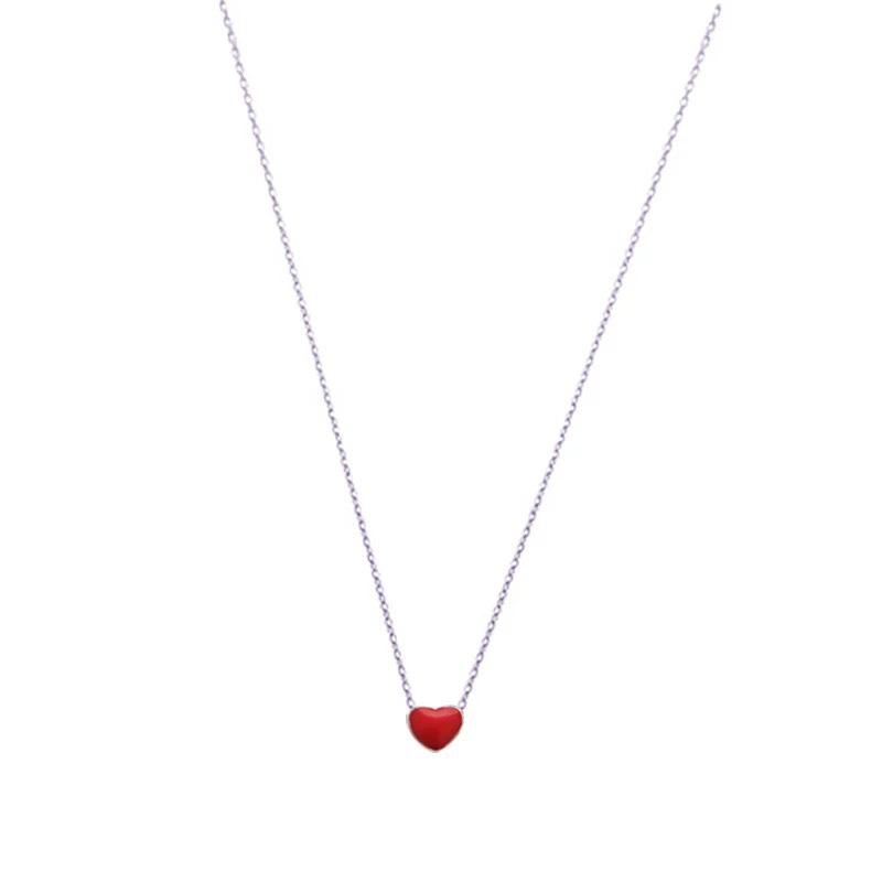 Beixi Sweet Red Heart Pendant Necklace, S925 Sterling Silver, Korean Style, Short Clavicle Design for Women.